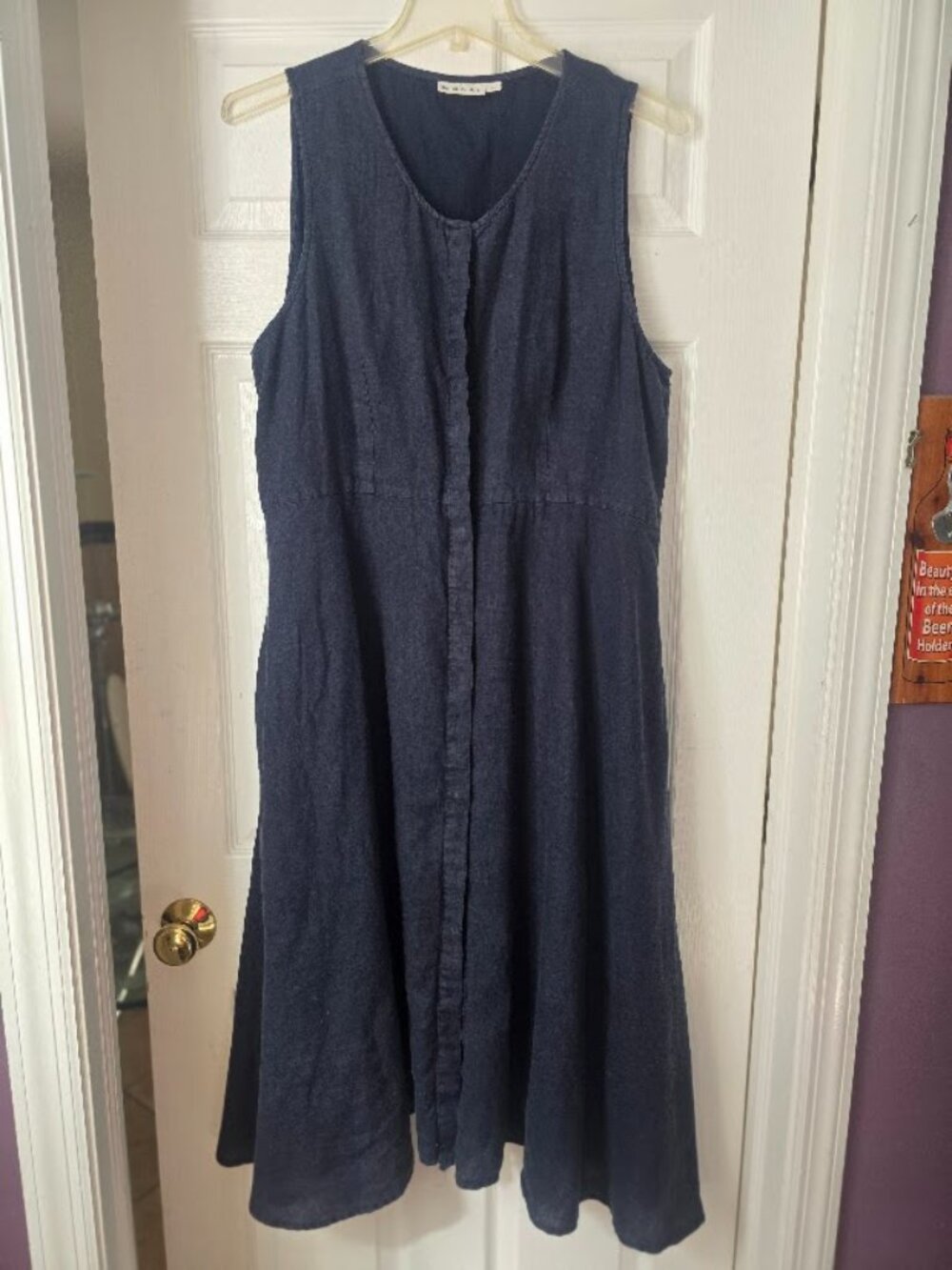 Roller Rabbit Navy Linen Resortwear, Old Money, Chic XL Sleeveless 2 Pockets